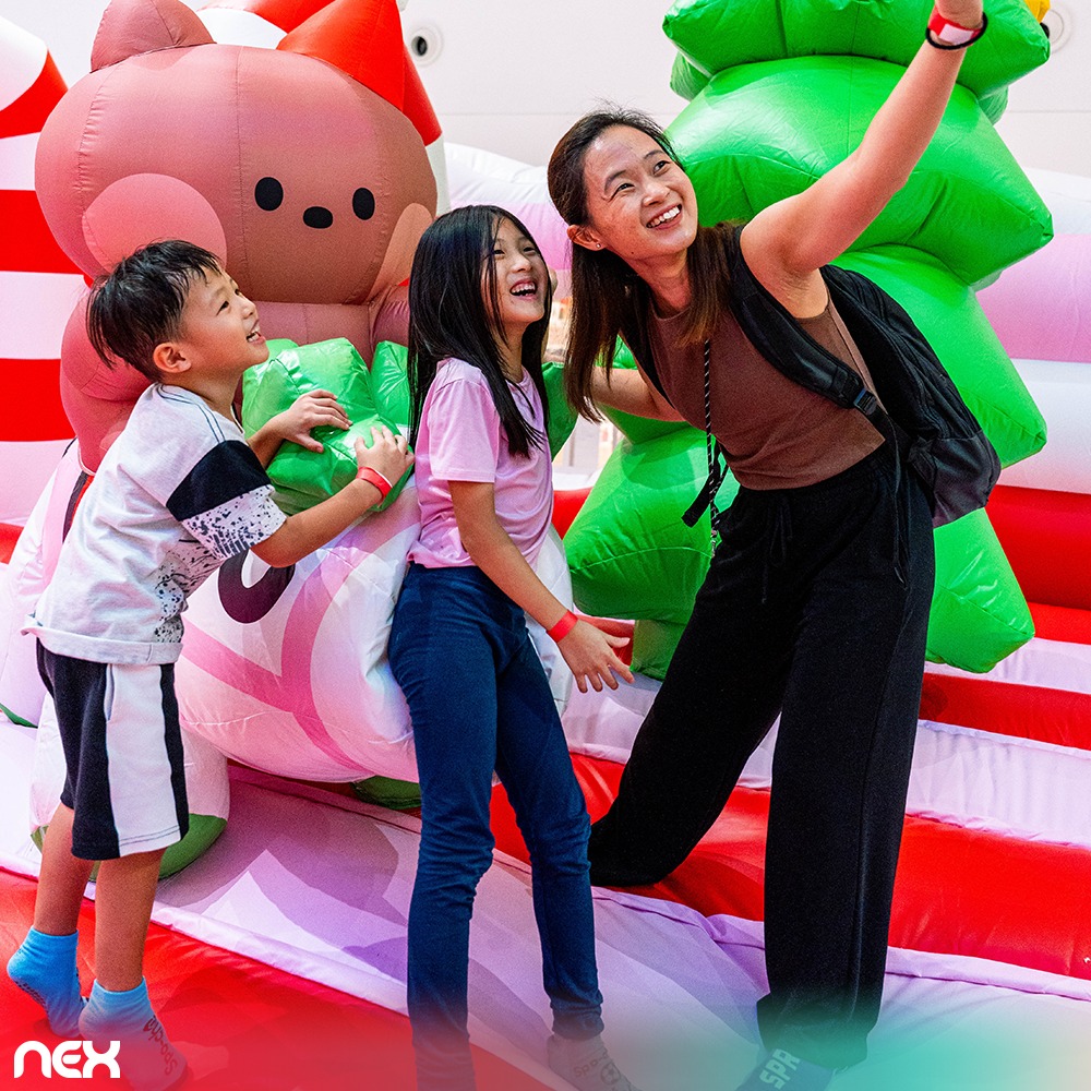 Close-up of LINE FRIENDS minini character cutouts in a festive setting