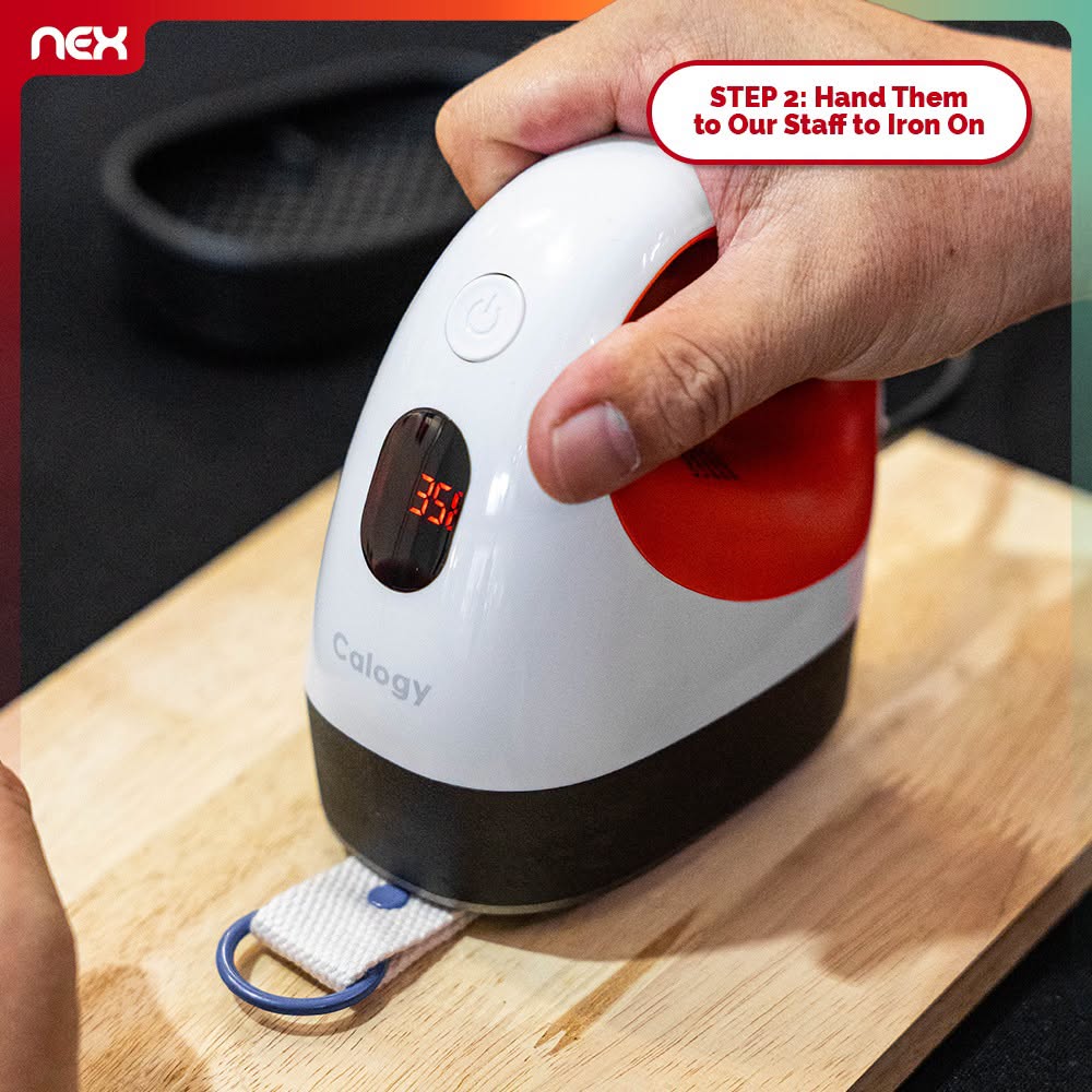 NEX bag strap iron-on step with Calogy steamer