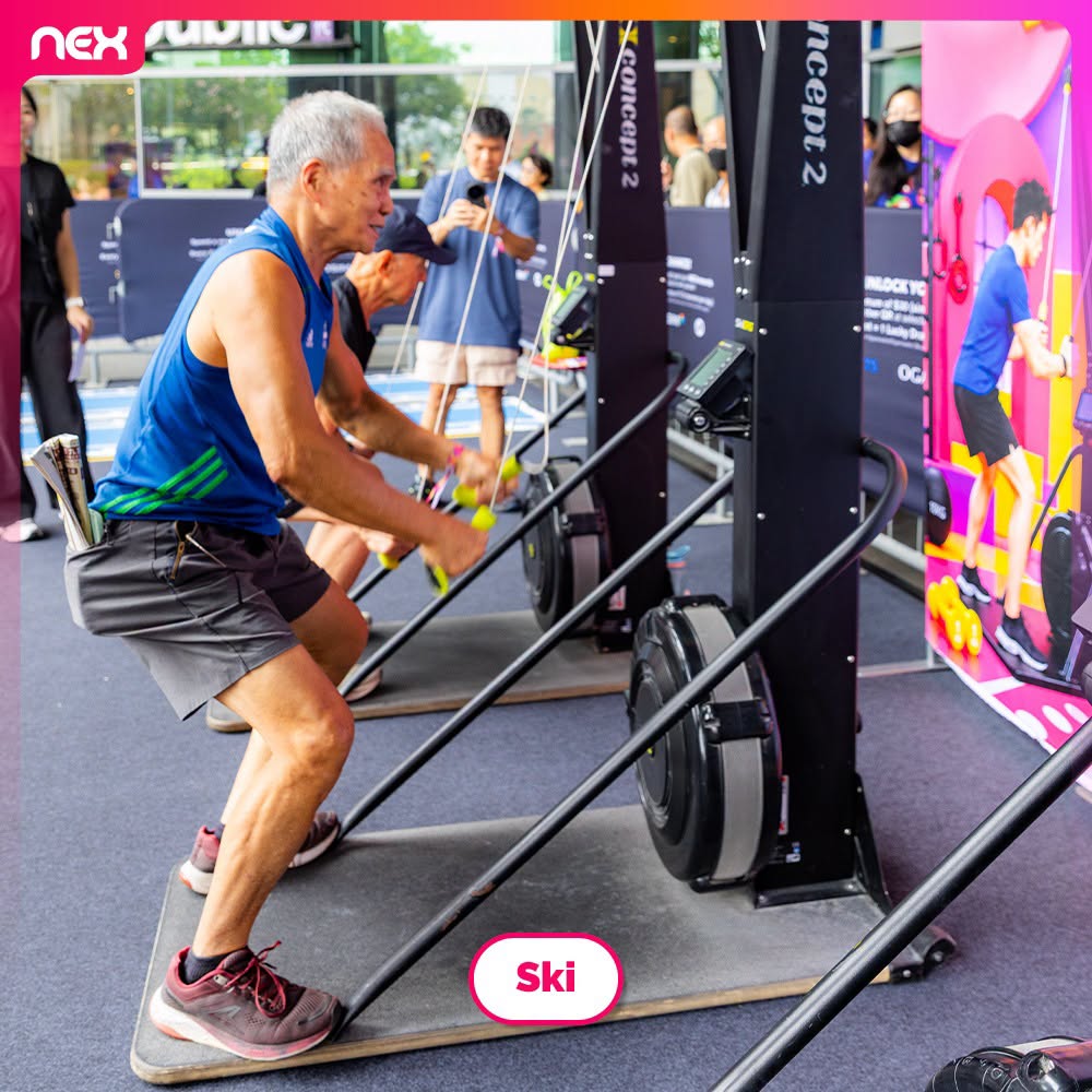 Participant using SkiErg machine at NEXtreme Challenge