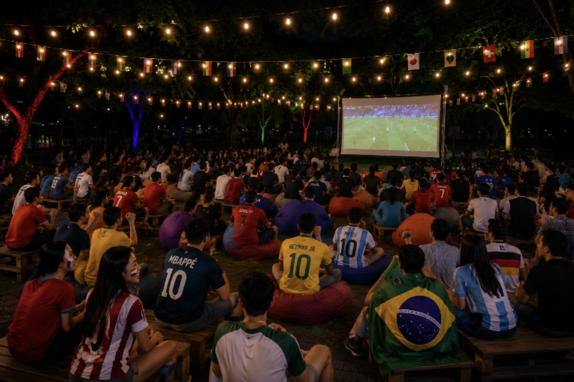 Football Finals Watch Party Carnival at an ActiveSG sport centre with mini games and complimentary refreshments