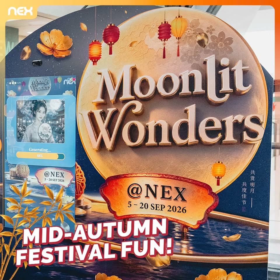 NEX Moonlit Wonders Mid-Autumn Festival photo booth with lanterns and moon imagery