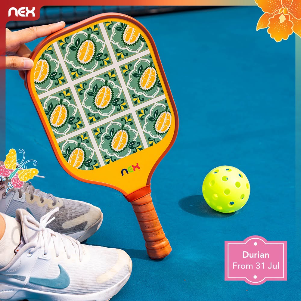 Durian-themed pickleball paddle and ball from NEX exclusive collection